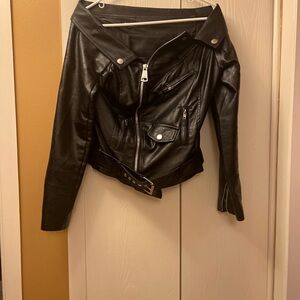 Black leather crop jacket